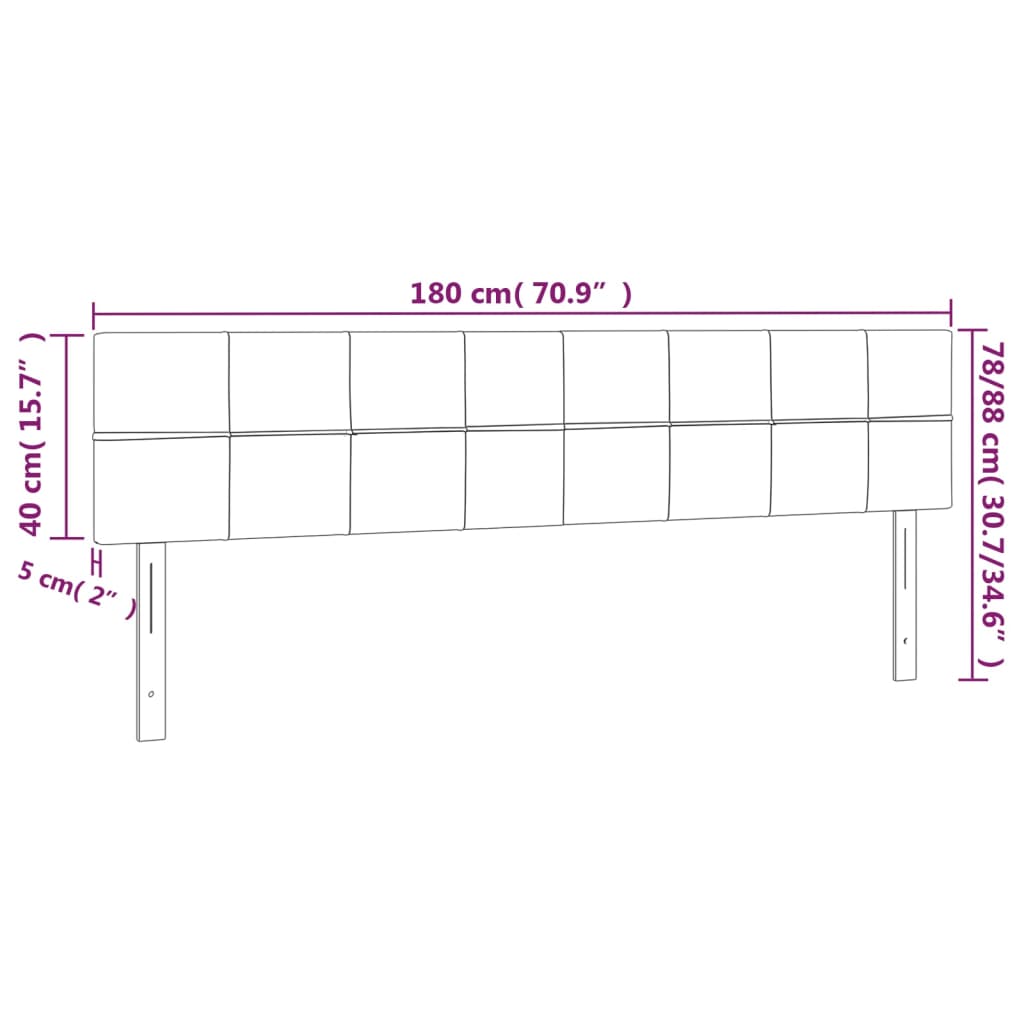 vidaXL Cabeceira de cama c/luzes LED veludo 180x5x78/88 cm cinza-claro