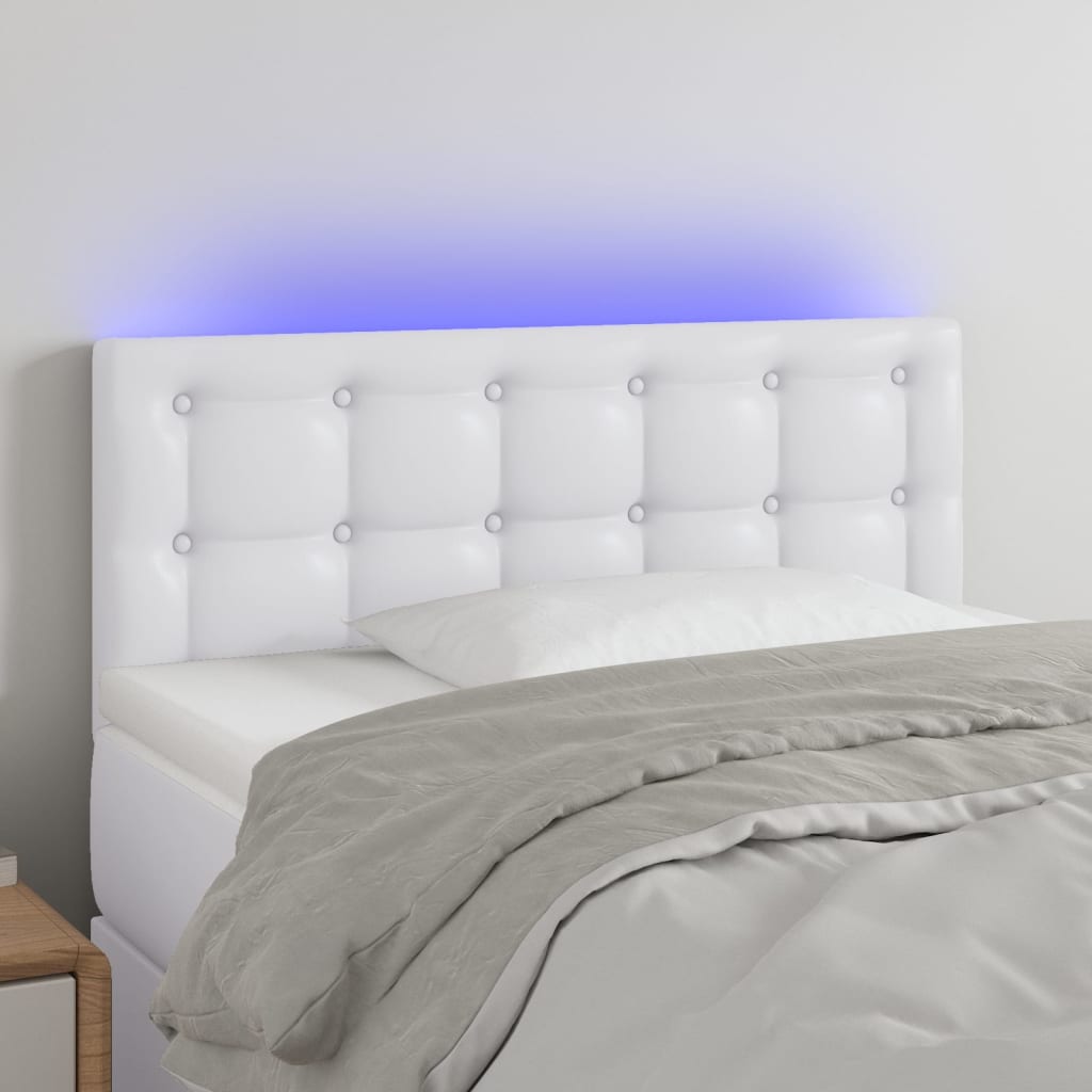 vidaXL Cabeceira de cama c/ LED couro artificial 90x5x78/88 cm branco