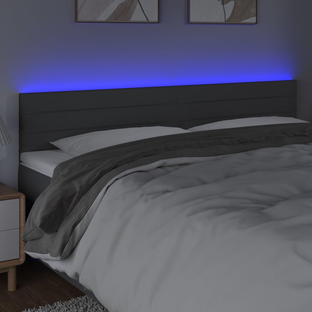 vidaXL Cabeceira de cama c/luzes LED tecido 200x5x78/88cm cinza-escuro