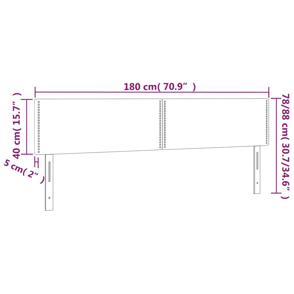 vidaXL Cabeceira de cama c/ LED couro artificial 180x5x78/88 cm preto