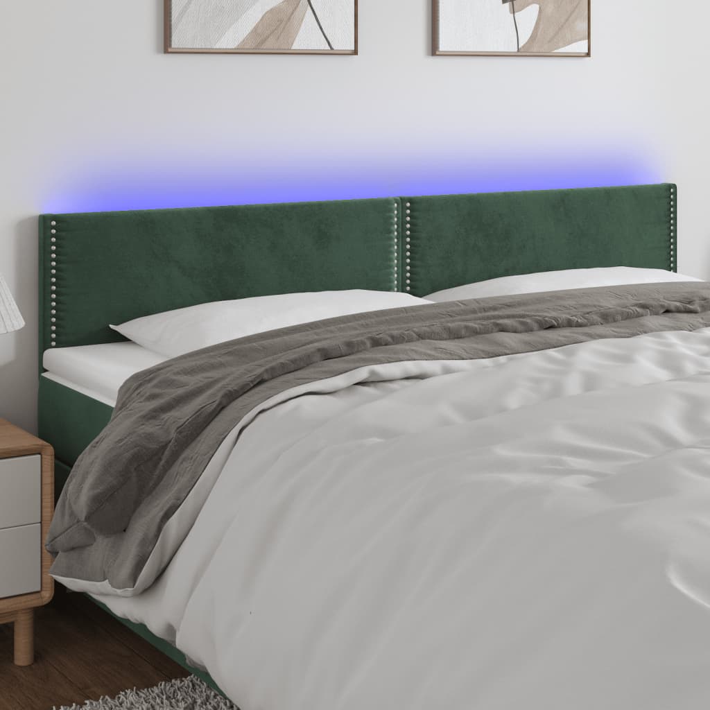 vidaXL Cabeceira de cama c/luzes LED veludo 160x5x78/88cm verde-escuro