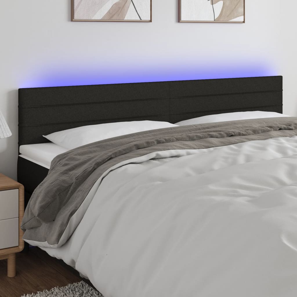 vidaXL Cabeceira de cama c/ luzes LED tecido 180x5x78/88 cm preto