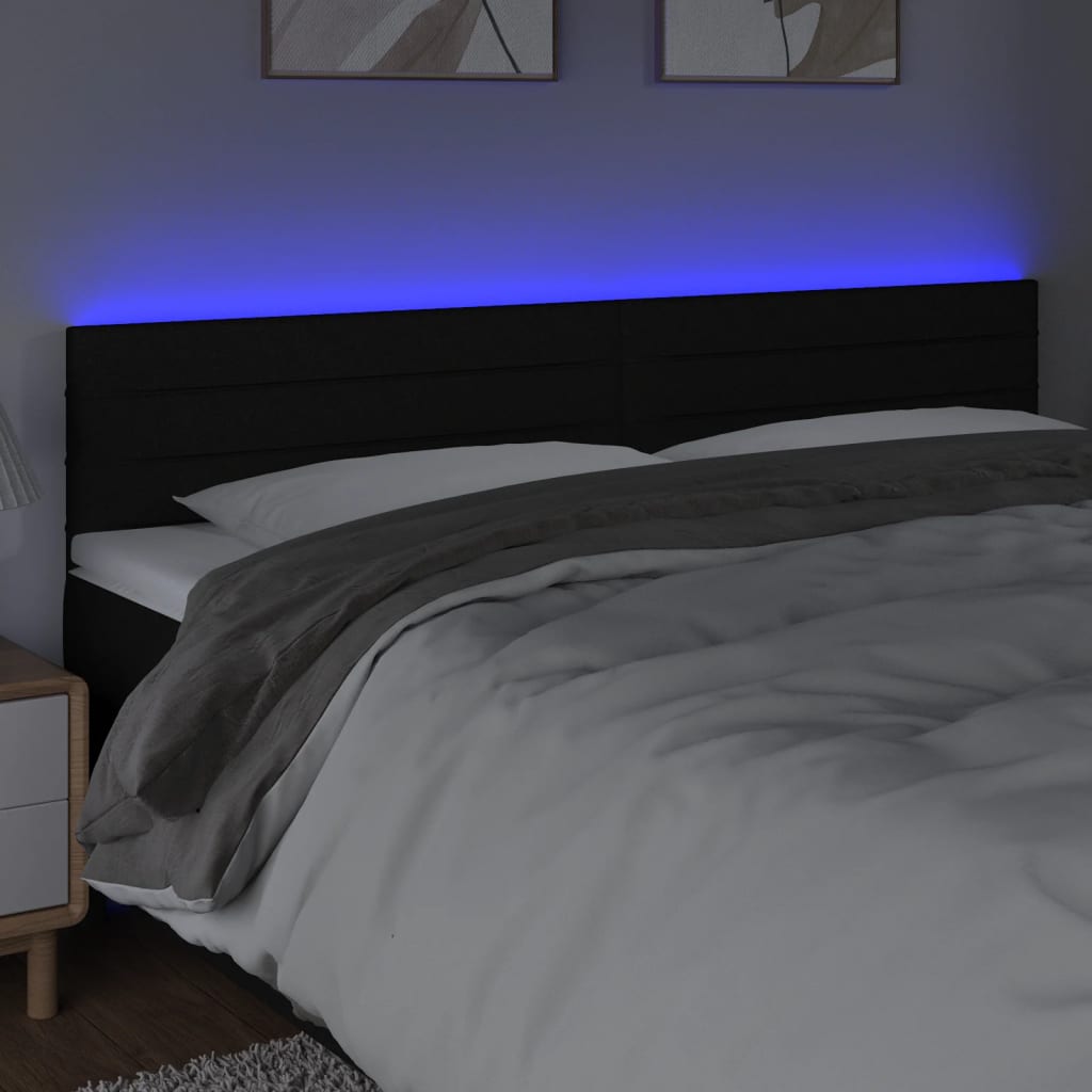 vidaXL Cabeceira de cama c/ luzes LED tecido 180x5x78/88 cm preto