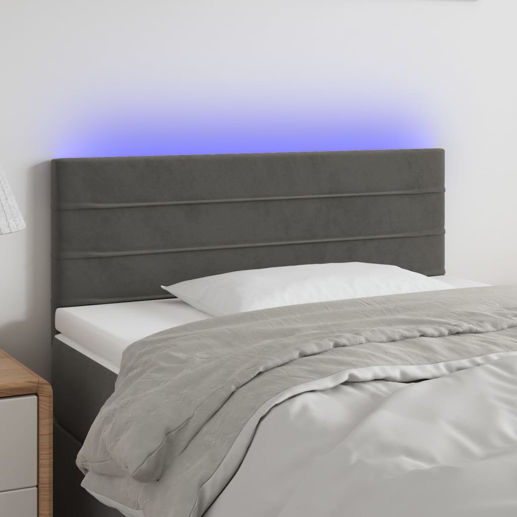 vidaXL Cabeceira de cama c/ luzes LED tecido 90x5x78/88cm cinza-escuro