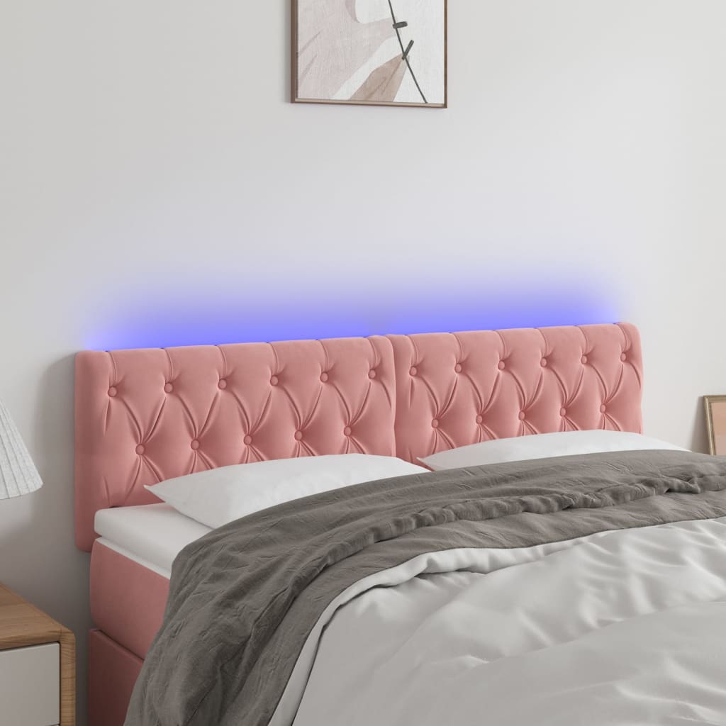 vidaXL Cabeceira de cama c/ luzes LED veludo 160x7x78/88 cm rosa