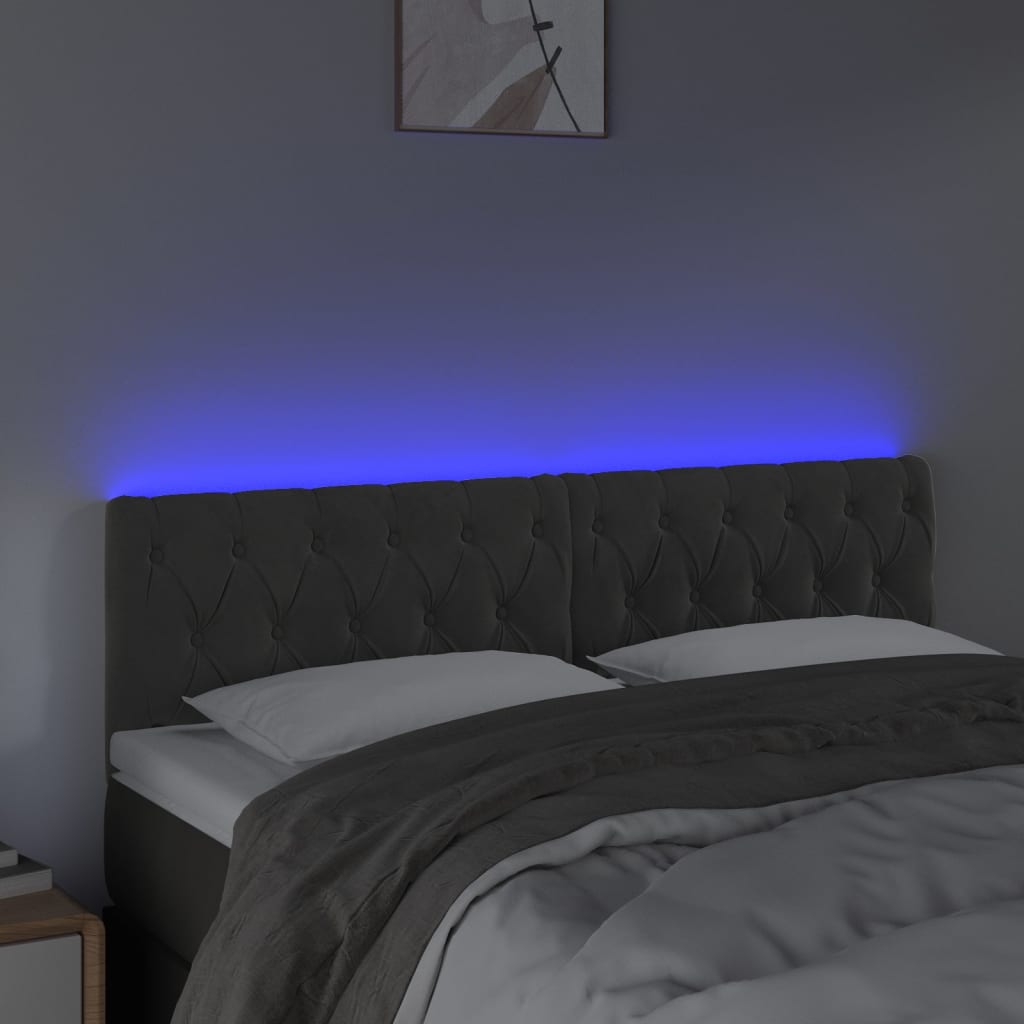 vidaXL Cabeceira de cama c/luzes LED veludo 144x7x78/88cm cinza-escuro