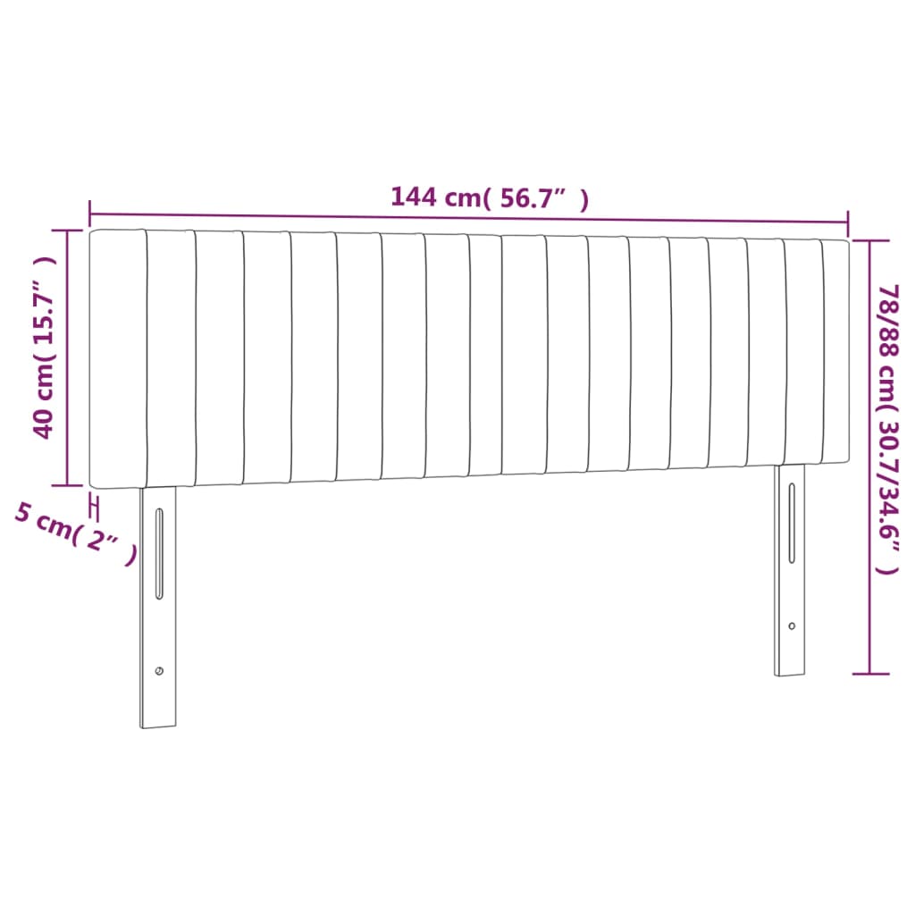 vidaXL Cabeceira de cama c/ luzes LED tecido 144x5x78/88 cm preto