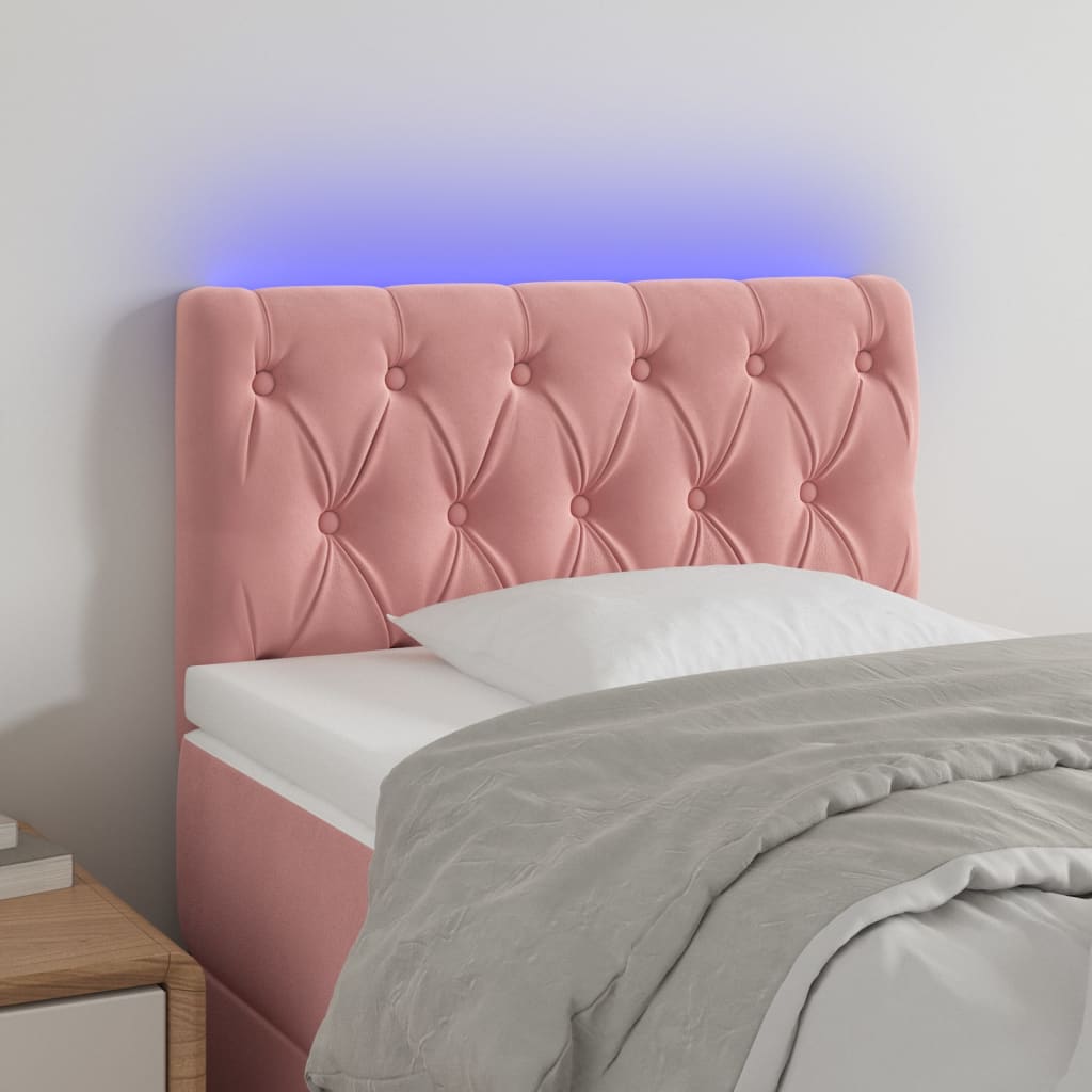 vidaXL Cabeceira de cama c/ luzes LED veludo 80x7x78/88 cm rosa