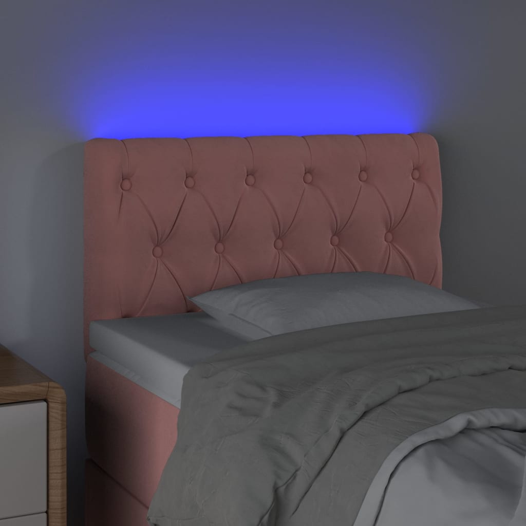 vidaXL Cabeceira de cama c/ luzes LED veludo 80x7x78/88 cm rosa