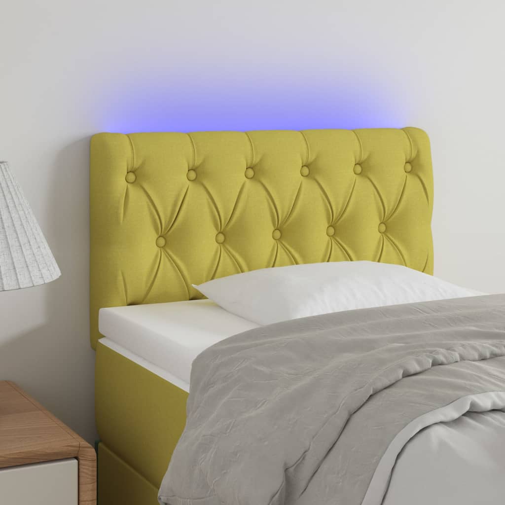 vidaXL Cabeceira de cama c/ luzes LED tecido 80x7x78/88 cm verde