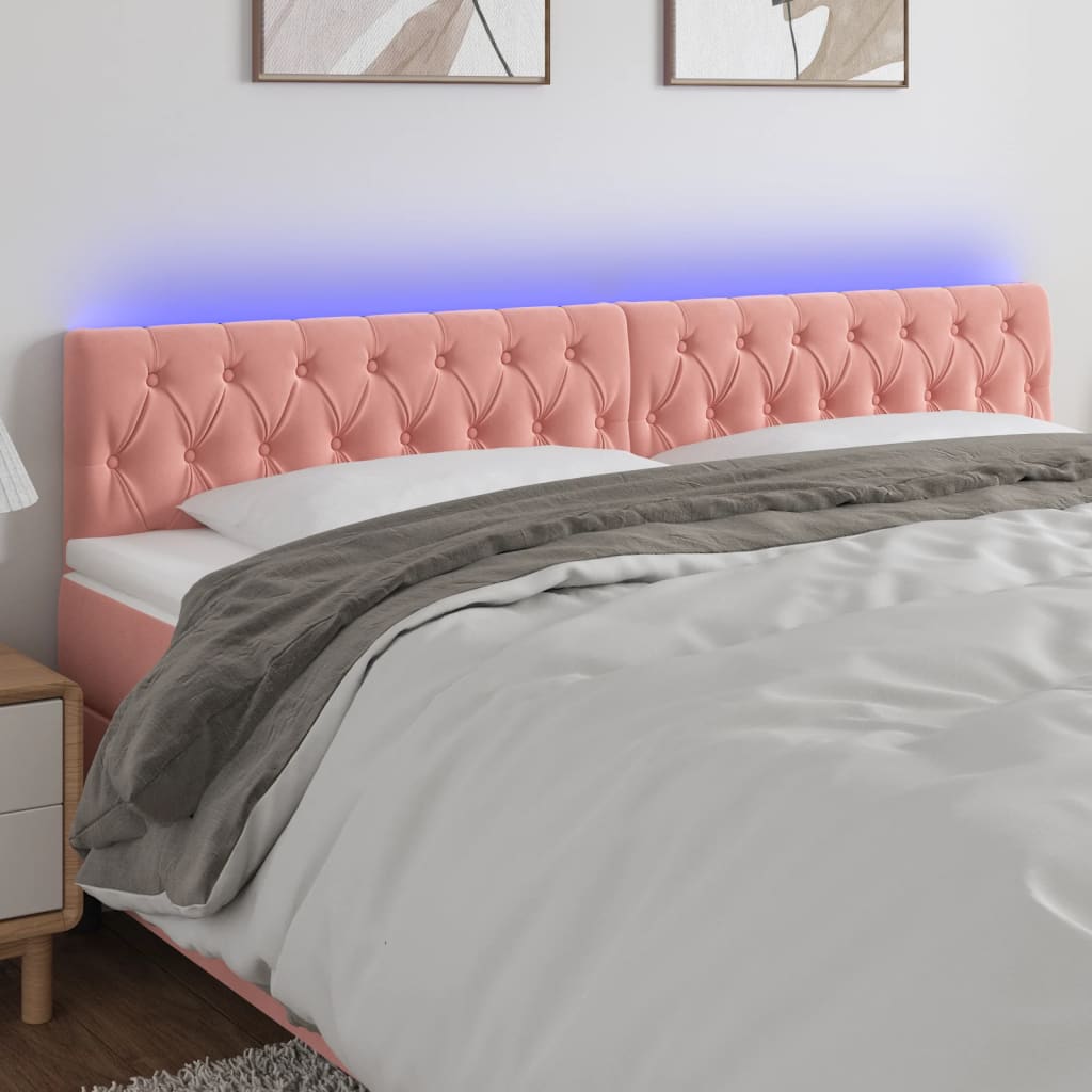 vidaXL Cabeceira de cama c/ luzes LED veludo 180x7x78/88 cm rosa