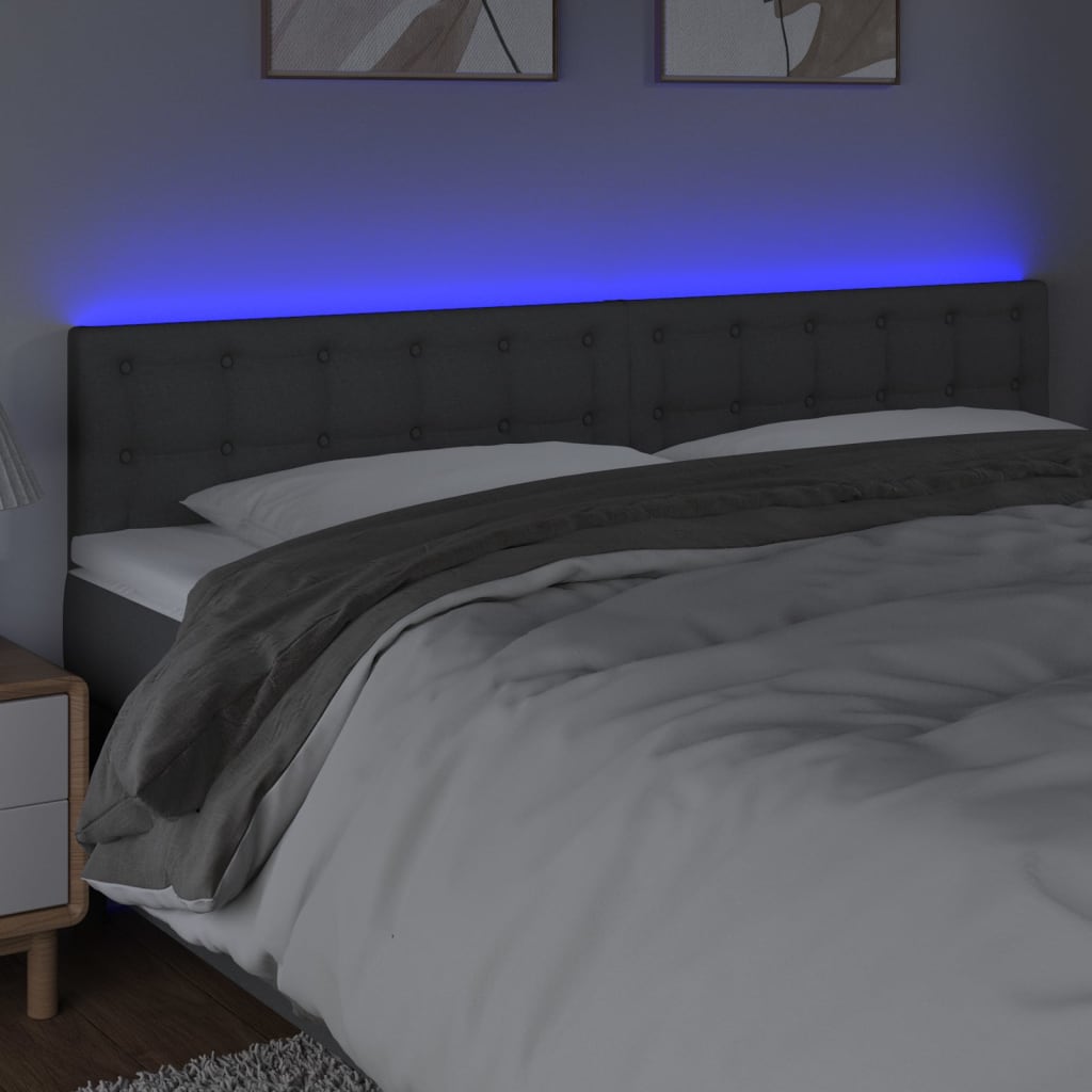 vidaXL Cabeceira de cama c/luzes LED tecido 160x5x78/88cm cinza-escuro