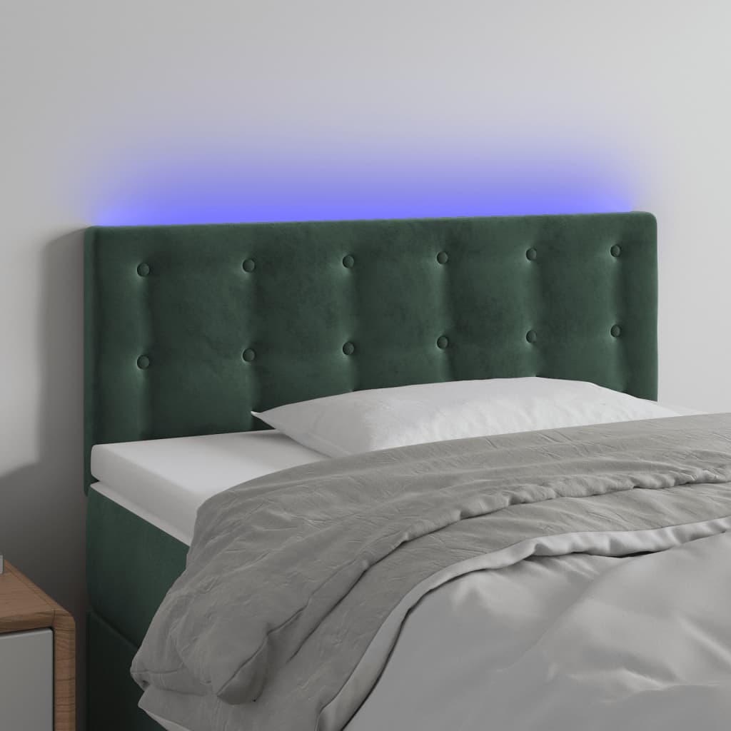 vidaXL Cabeceira de cama c/luzes LED veludo 100x5x78/88cm verde-escuro