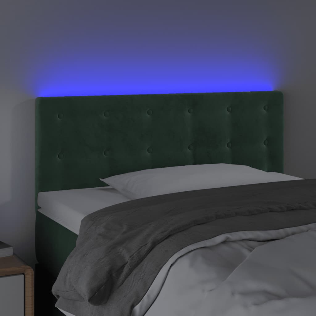 vidaXL Cabeceira de cama c/luzes LED veludo 100x5x78/88cm verde-escuro