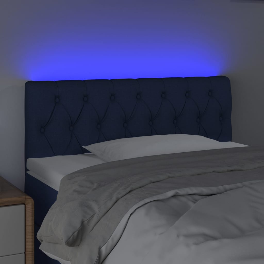 vidaXL Cabeceira de cama c/ luzes LED tecido 90x7x78/88 cm azul