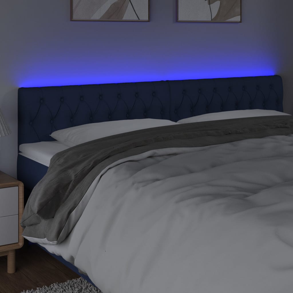 vidaXL Cabeceira de cama c/ luzes LED tecido 200x7x78/88 cm azul