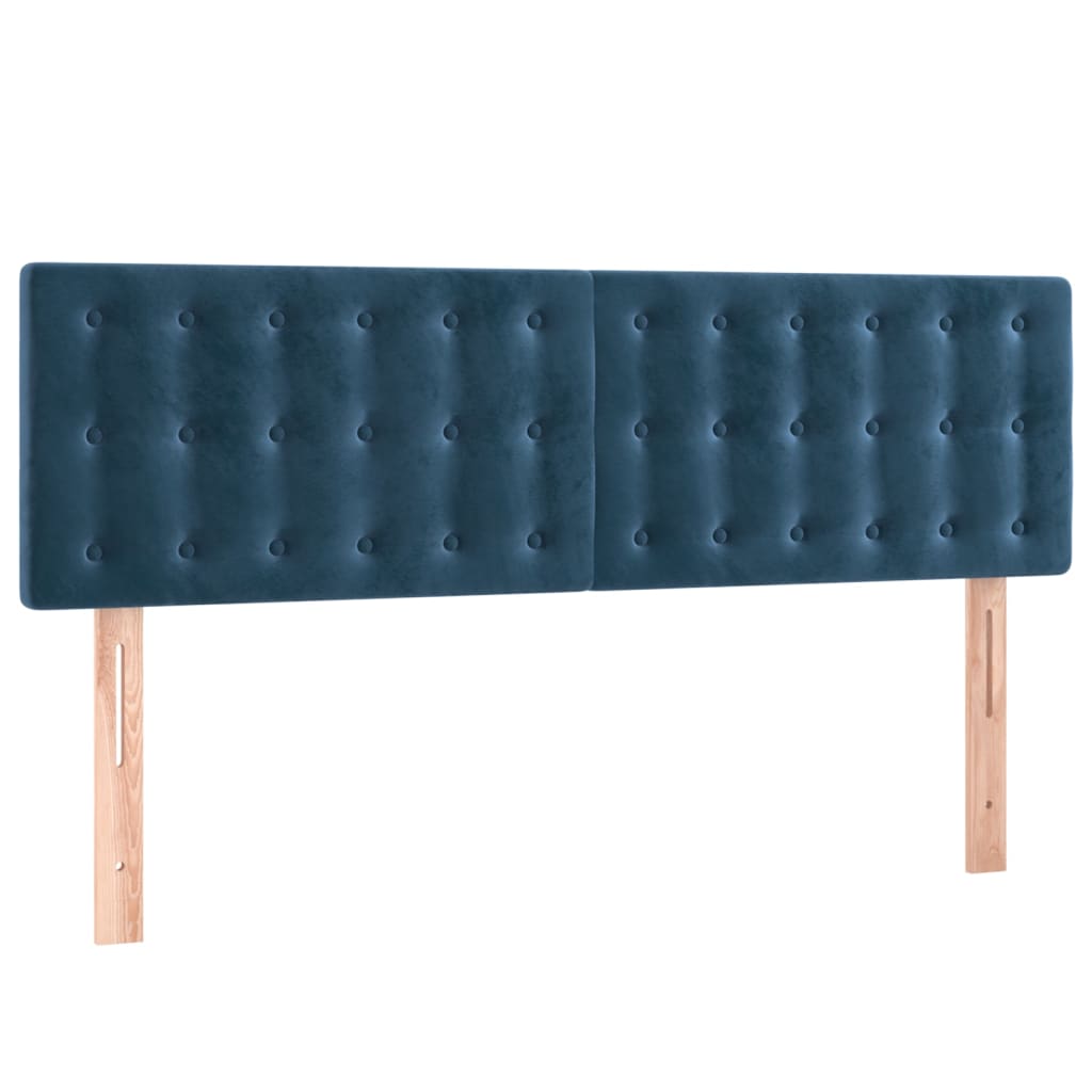 vidaXL Cabeceira de cama c/ luzes LED veludo 144x5x78/88cm azul-escuro