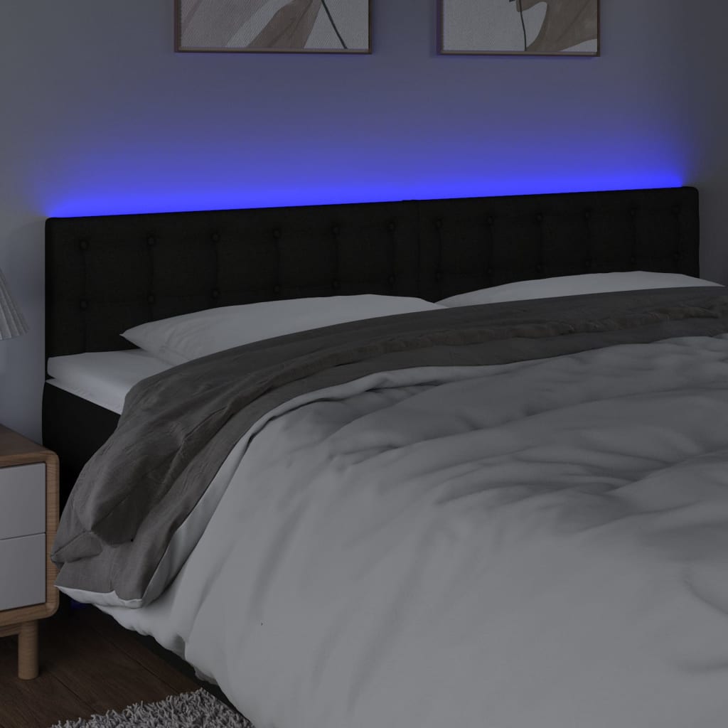 vidaXL Cabeceira de cama c/ luzes LED tecido 200x5x78/88 cm preto