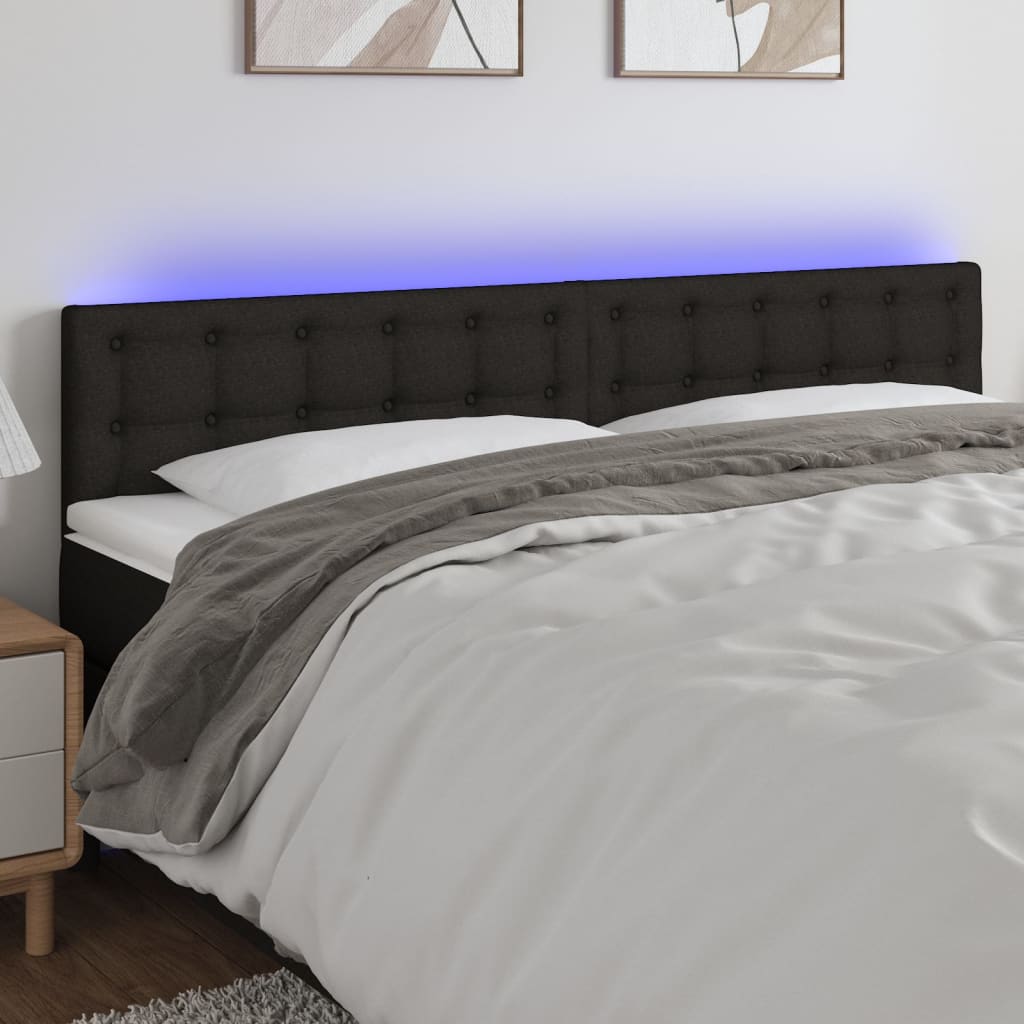 vidaXL Cabeceira de cama c/ luzes LED tecido 200x5x78/88 cm preto