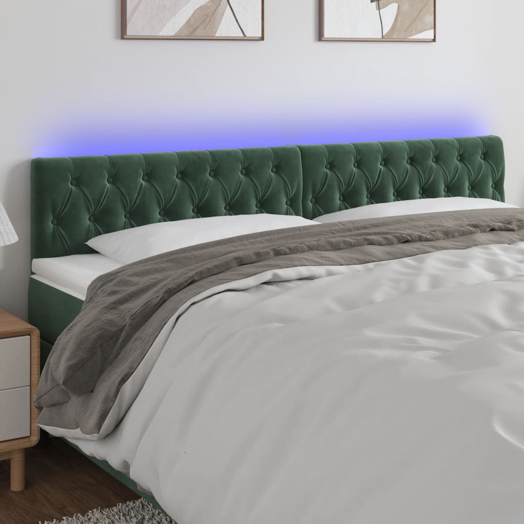 vidaXL Cabeceira de cama c/luzes LED veludo 180x7x78/88cm verde-escuro