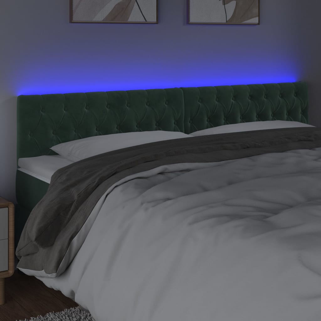 vidaXL Cabeceira de cama c/luzes LED veludo 180x7x78/88cm verde-escuro