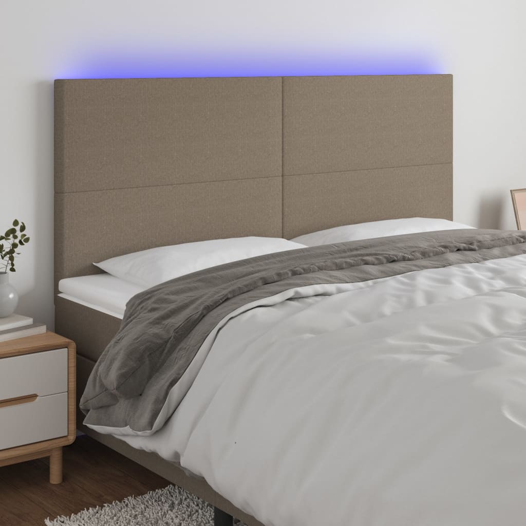 vidaXL Cabeceira cama c/ LED tecido 160x5x118/128 cm cinza-acastanhado