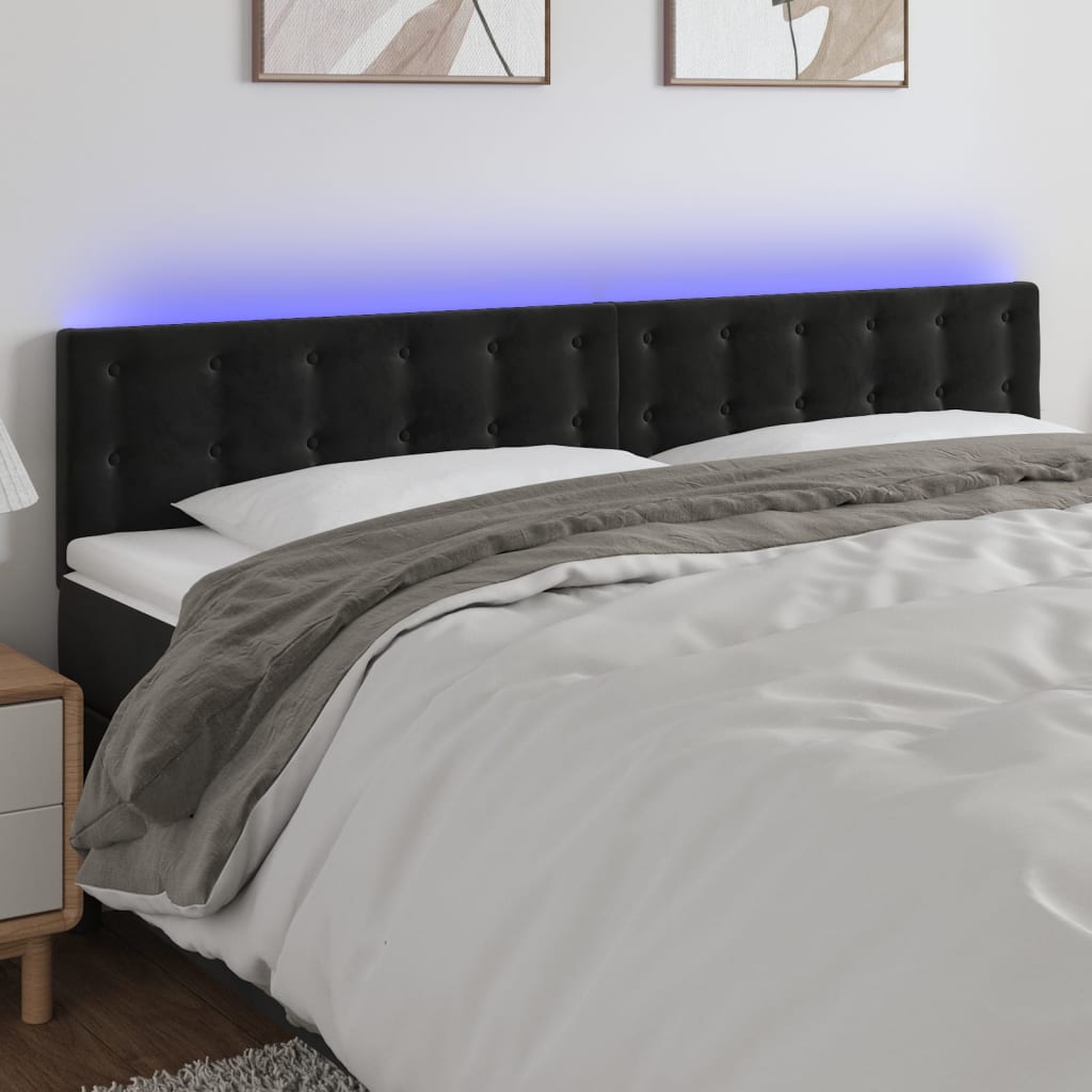 vidaXL Cabeceira de cama c/ luzes LED veludo 160x5x78/88 cm preto