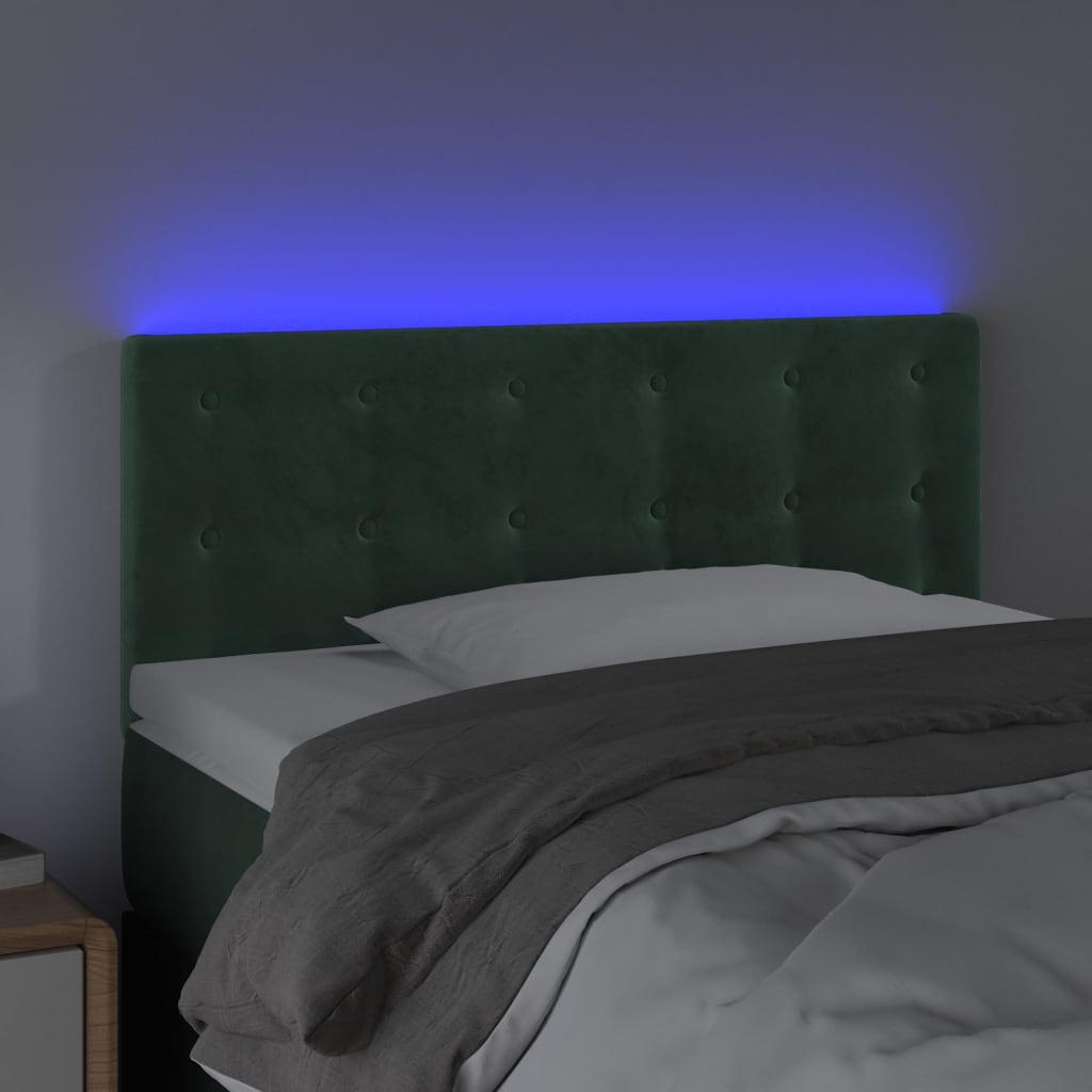 vidaXL Cabeceira de cama c/ luzes LED veludo 90x5x78/88cm verde-escuro