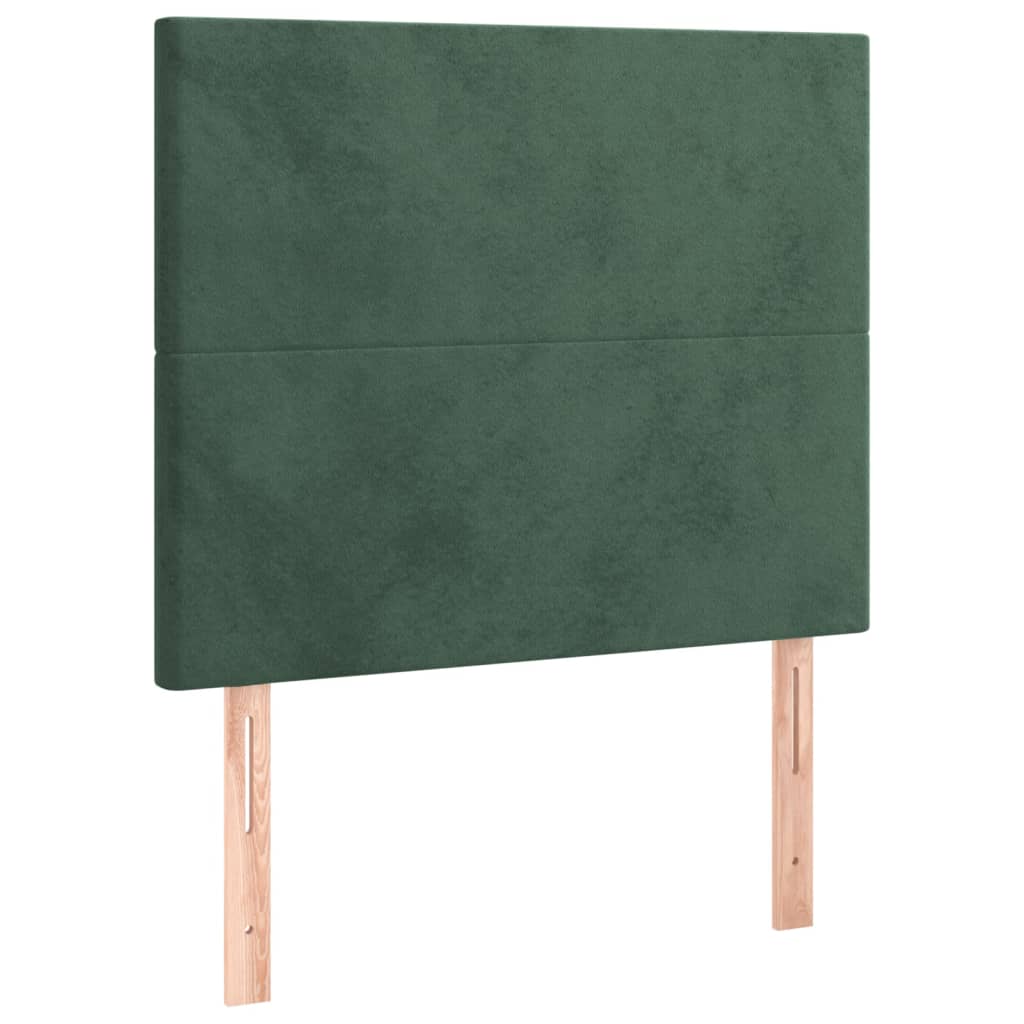 vidaXL Cabeceira de cama c/ LED veludo 100x5x118/128 cm verde-escuro