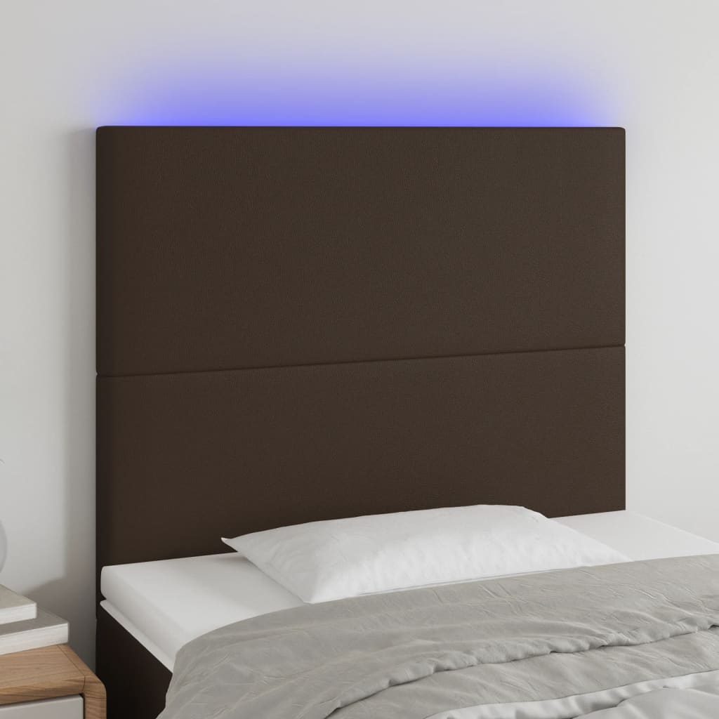 vidaXL Cabeceira cama c/ LED 80x5x118/128cm couro artificial castanho