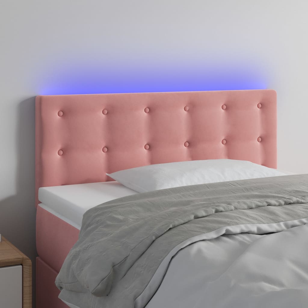 vidaXL Cabeceira de cama c/ luzes LED veludo 90x5x78/88 cm rosa