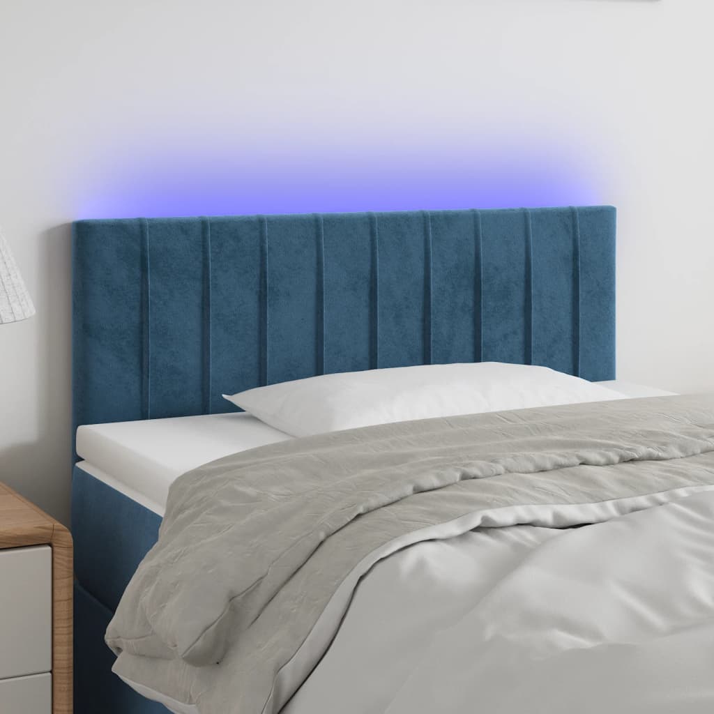 vidaXL Cabeceira de cama c/ luzes LED veludo 90x5x78/88 cm azul-escuro