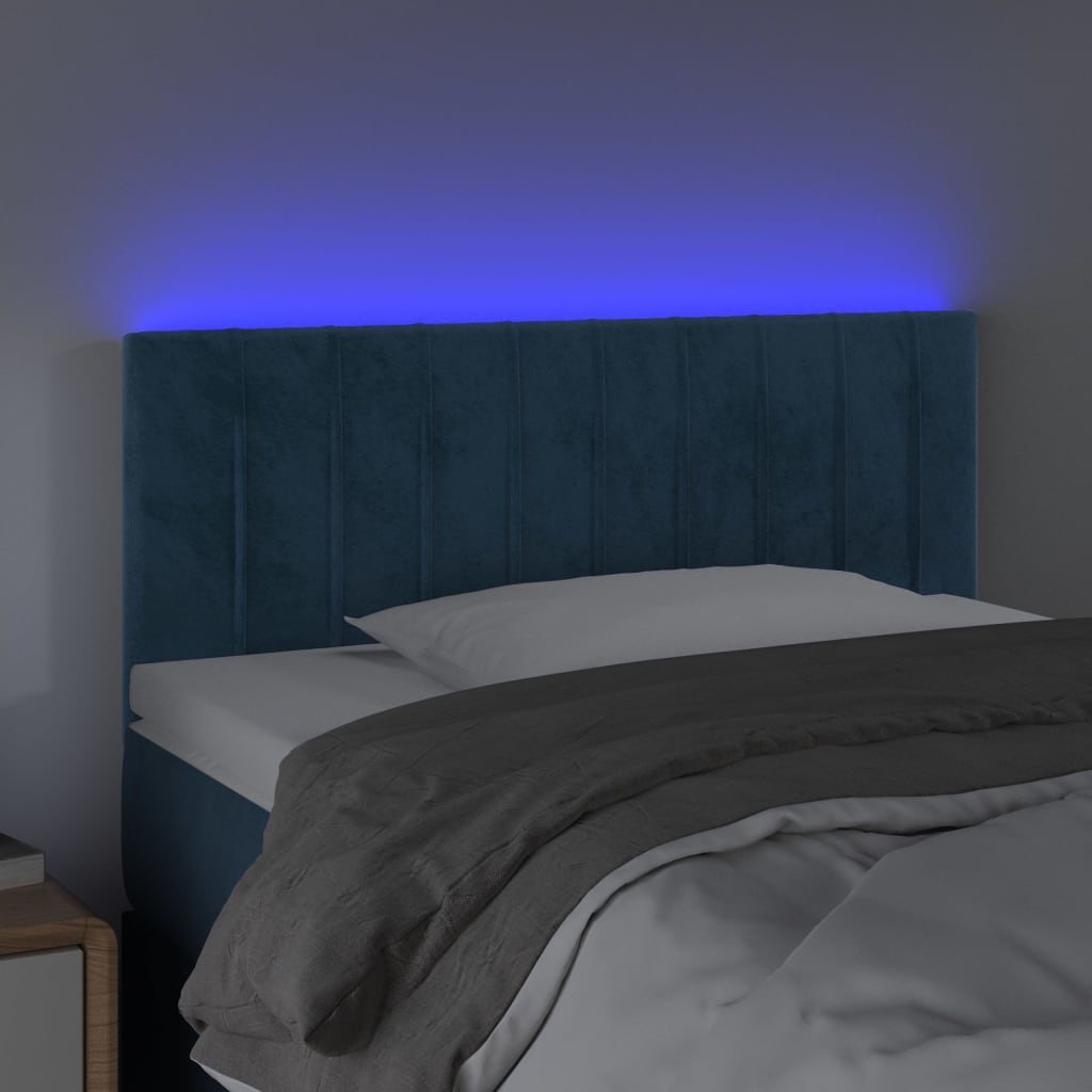 vidaXL Cabeceira de cama c/ luzes LED veludo 90x5x78/88 cm azul-escuro