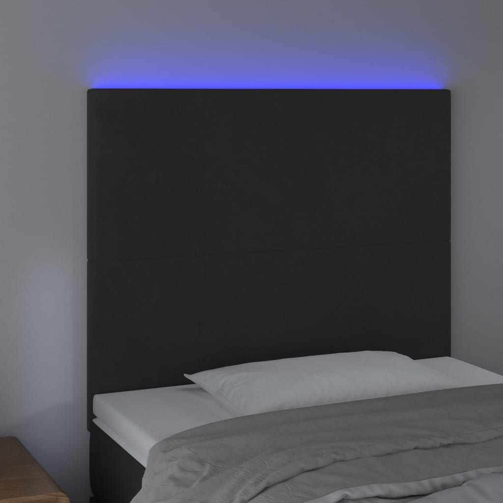 vidaXL Cabeceira de cama c/ LED veludo 90x5x118/128cm preto