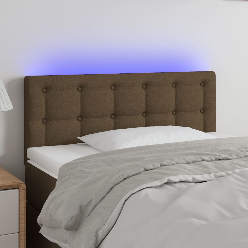 vidaXL Cabeceira de cama c/ luzes LED tecido 100x5x78/88 cm castanho