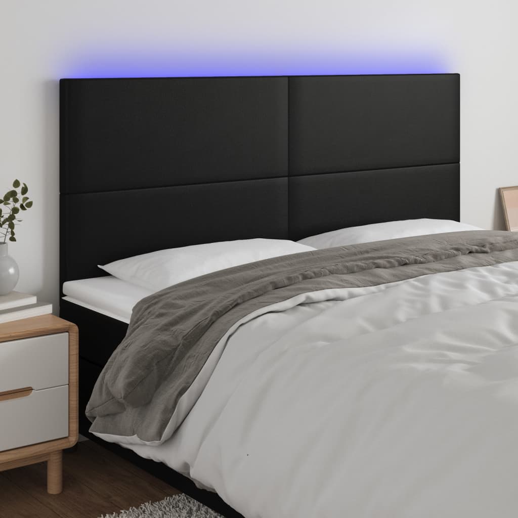 vidaXL Cabeceira de cama c/ LED couro artificial 200x5x118/128cm preto