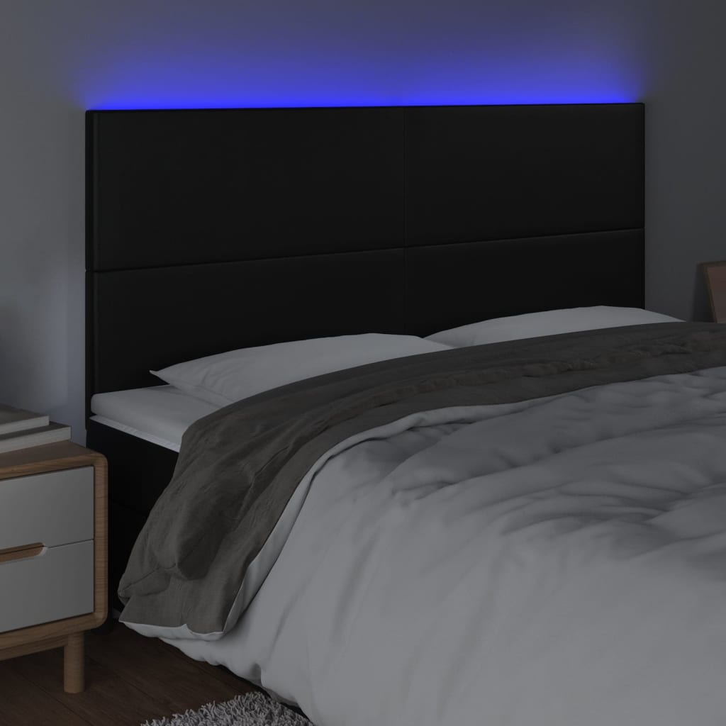 vidaXL Cabeceira de cama c/ LED couro artificial 200x5x118/128cm preto