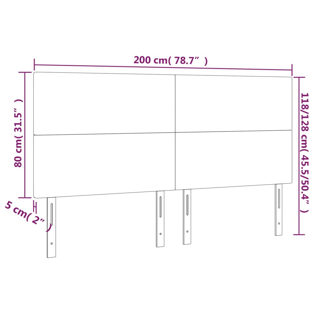 vidaXL Cabeceira de cama c/ LED couro artificial 200x5x118/128cm preto