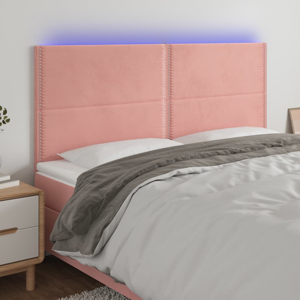 vidaXL Cabeceira de cama c/ luzes LED veludo 200x5x118/128 cm rosa