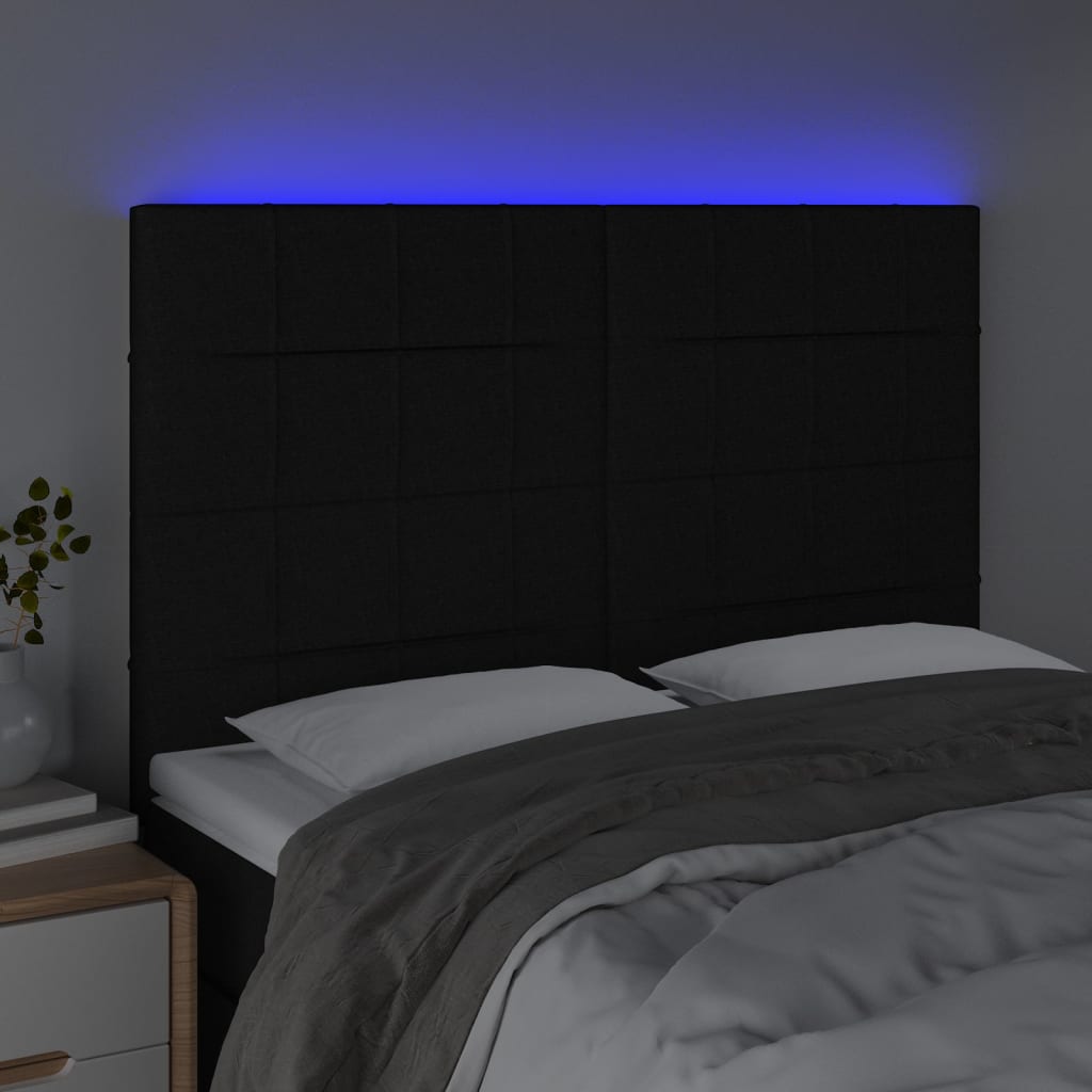 vidaXL Cabeceira cama c/ LED tecido 144x5x118/128 cm preto