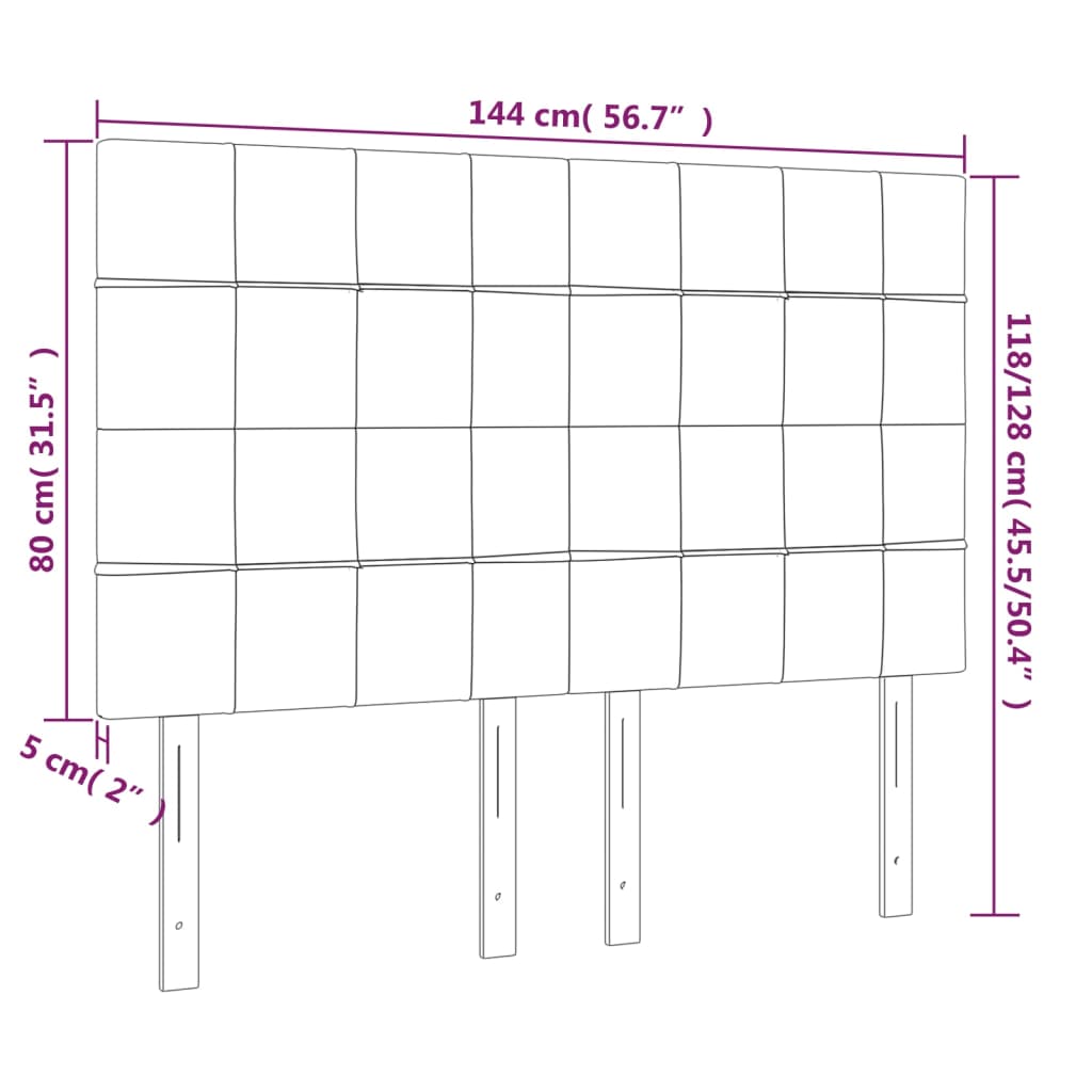 vidaXL Cabeceira cama c/ LED tecido 144x5x118/128 cm preto