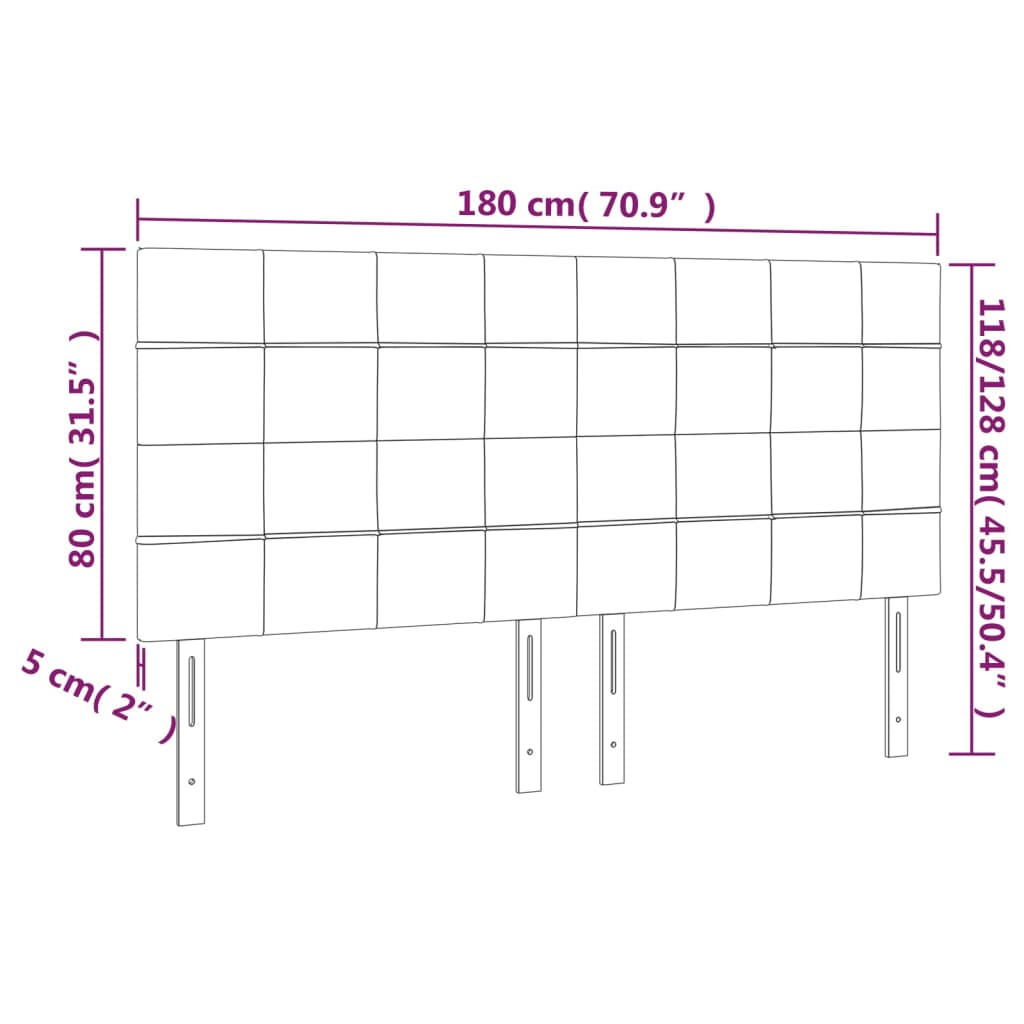 vidaXL Cabeceira de cama c/ LED tecido 180x5x118/128 cm cinza-escuro