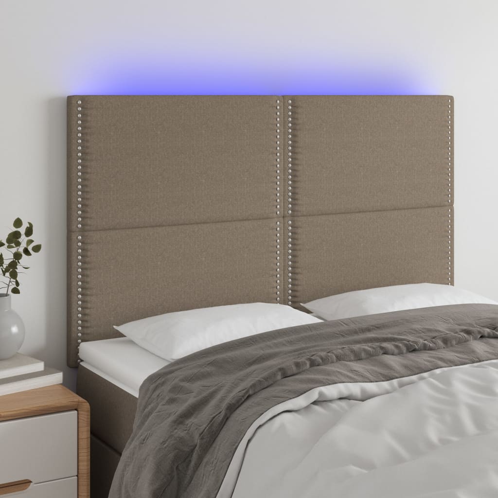 vidaXL Cabeceira cama c/ LED tecido 144x5x118/128 cm cinza-acastanhado