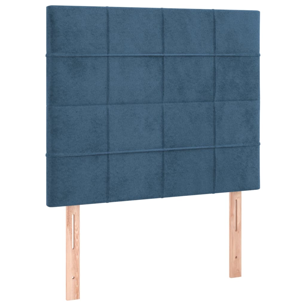 vidaXL Cabeceira cama c/ luzes LED veludo 90x5x118/128cm azul-escuro