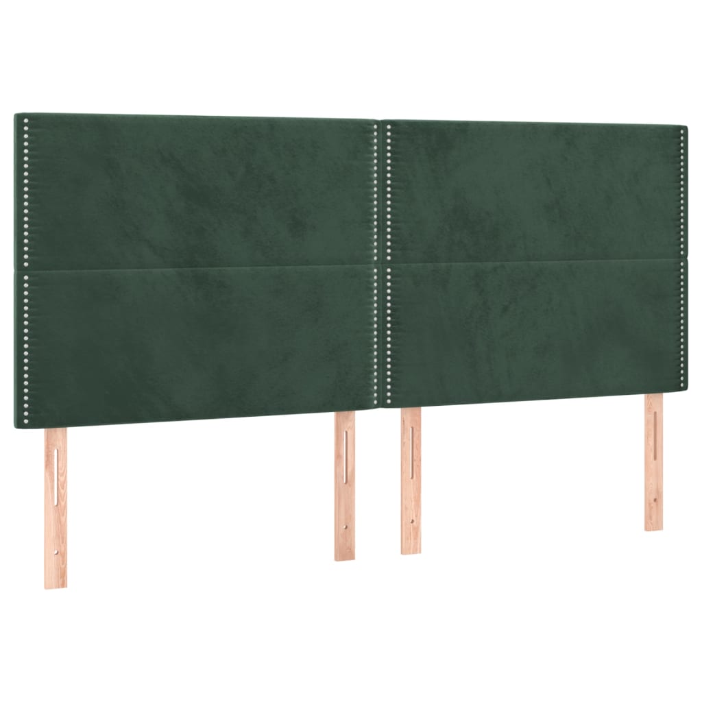 vidaXL Cabeceira de cama c/ LED veludo 160x5x118/128 cm verde-escuro