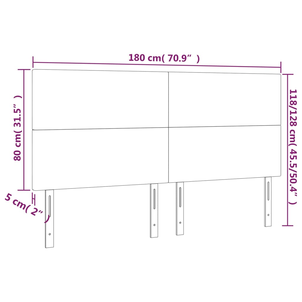 vidaXL Cabeceira cama c/ LED couro artificial 180x5x118/128 cm preto