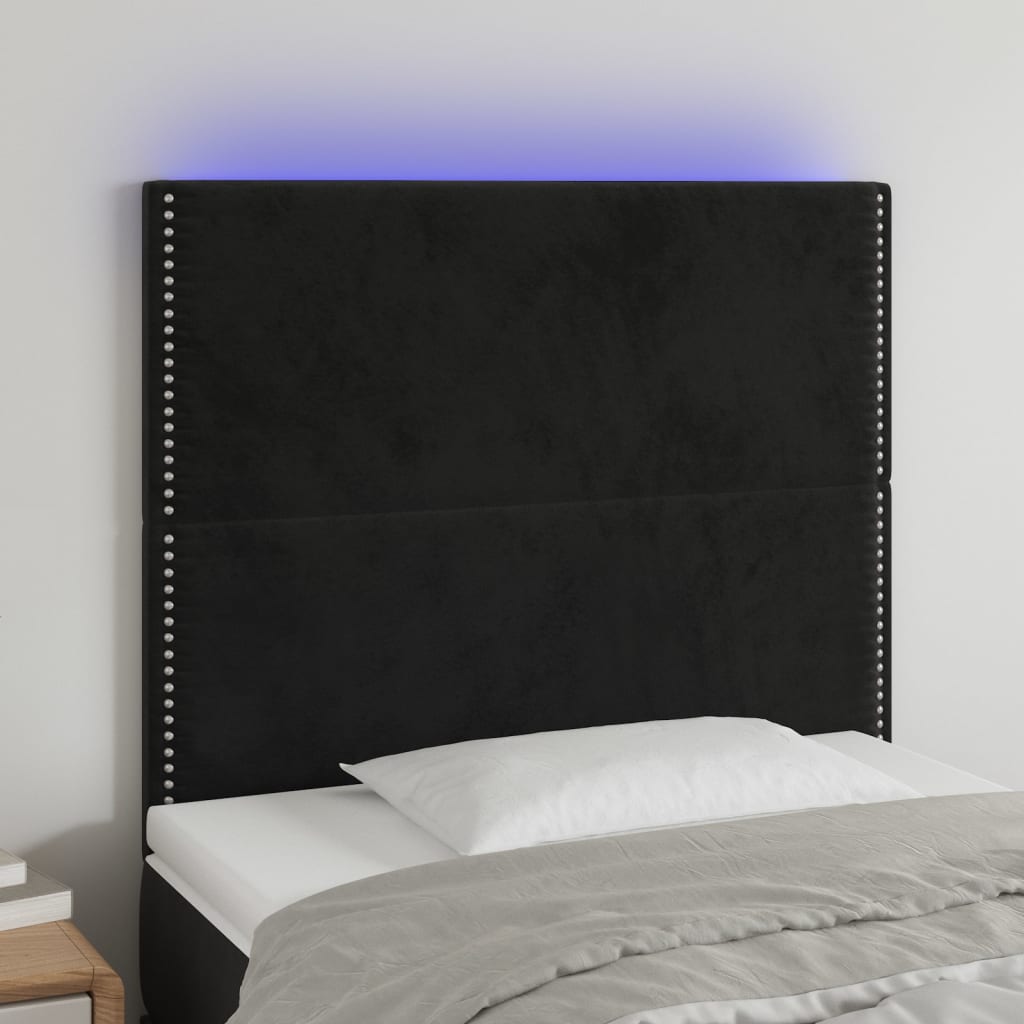 vidaXL Cabeceira de cama c/ LED veludo 90x5x118/128cm preto