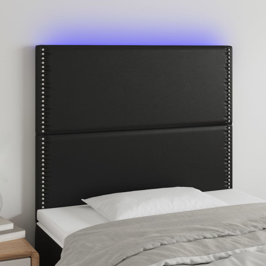 vidaXL Cabeceira de cama c/ LED couro artificial 90x5x118/128cm preto