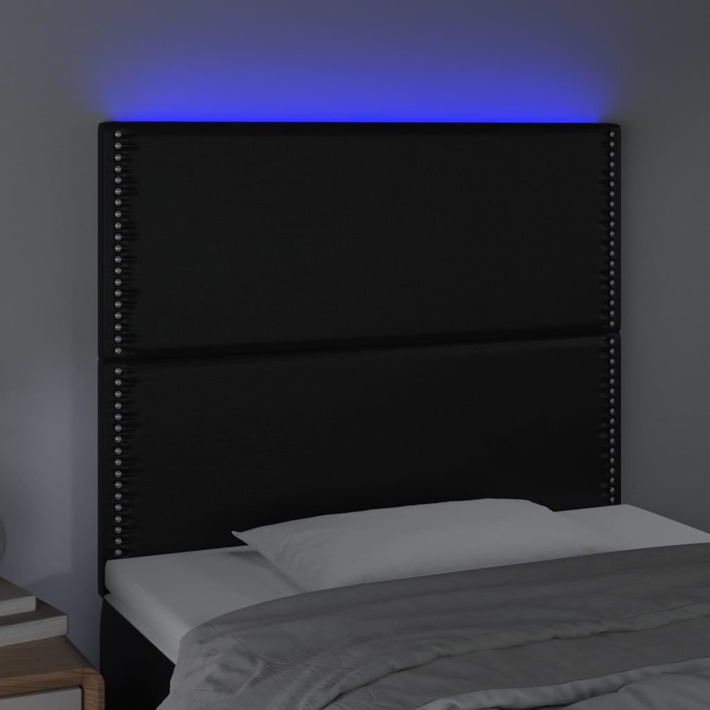 vidaXL Cabeceira de cama c/ LED couro artificial 90x5x118/128cm preto