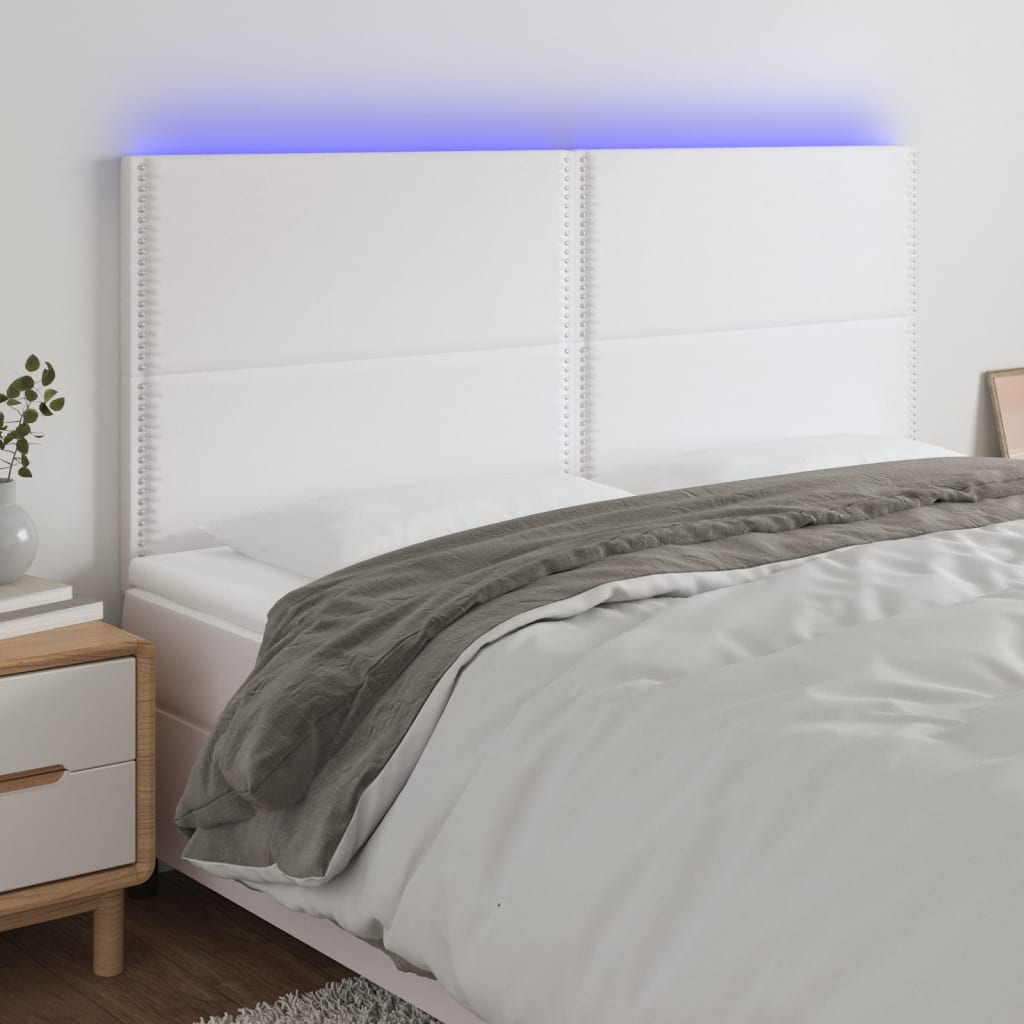 vidaXL Cabeceira cama c/ LED couro artificial 160x5x118/128 cm branco